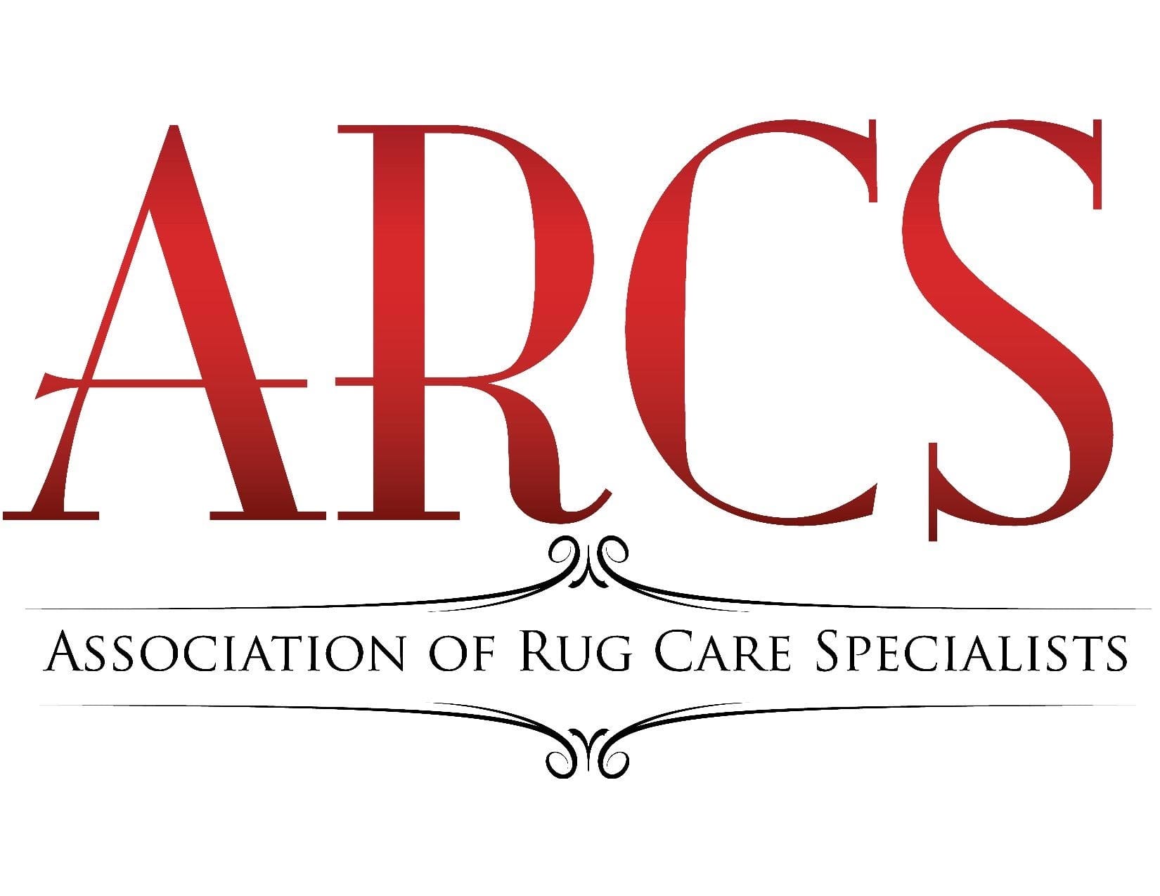 Logo with "ARCS" in large red letters above "Association of Rug Care Specialists" in smaller black font, separated by an ornamental line.